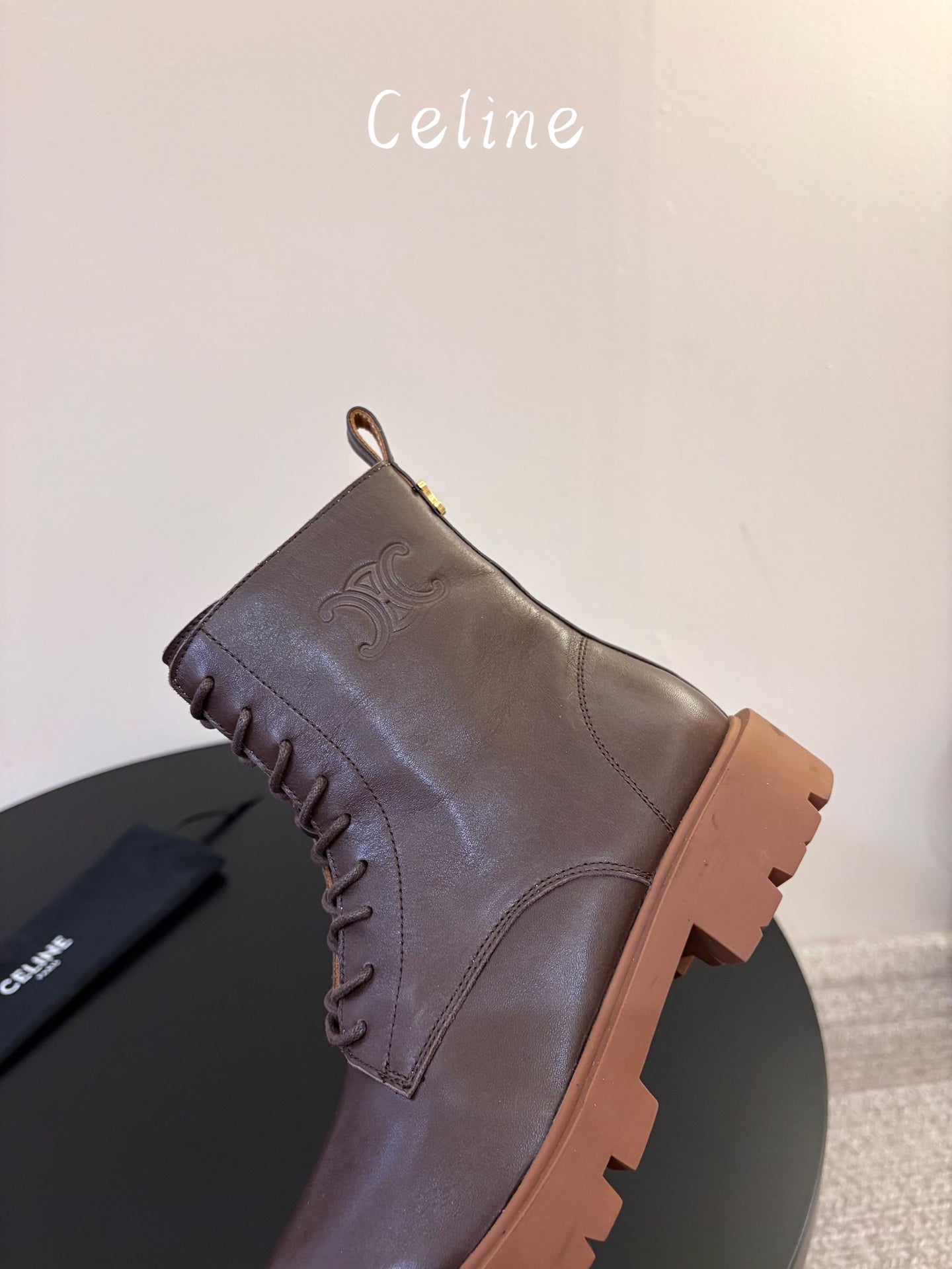 Celine 26s Triomphe Platform Martin Boots Caramel Lambskin 104891