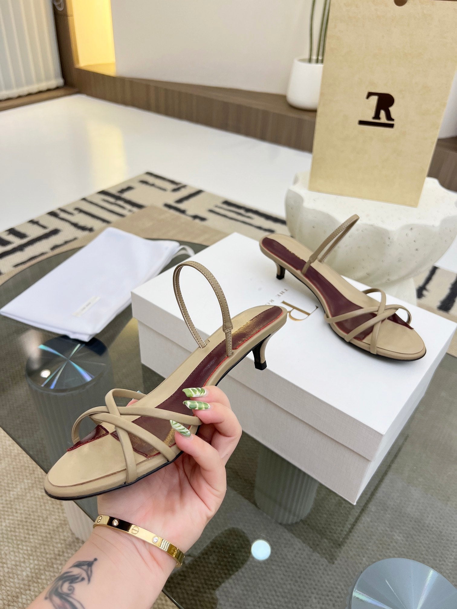 The Row 26s Strappy Sandals Beige Burgundy Lambskin 997832