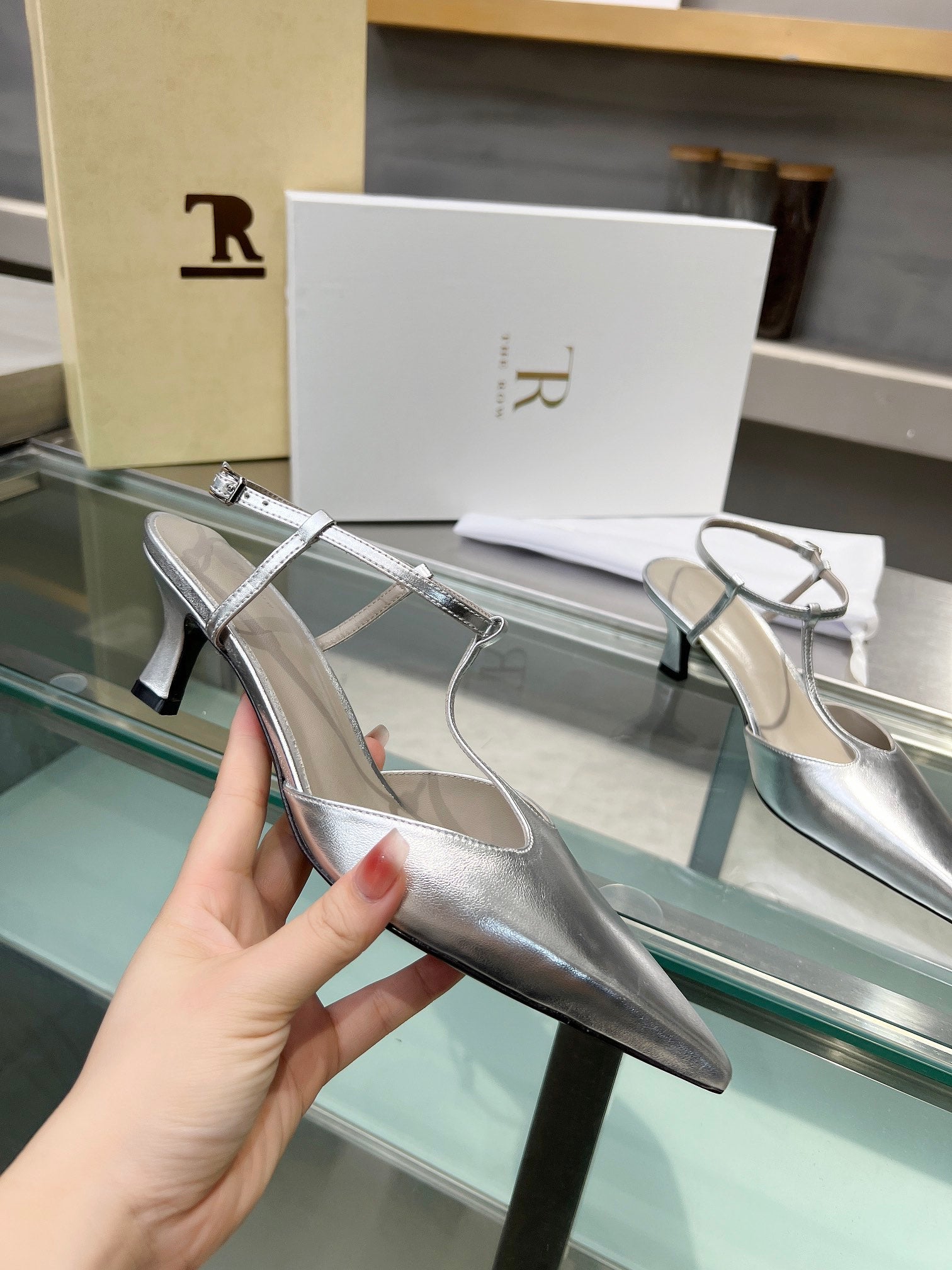 The Row 26s Pointed-Toe Slingbacks Sliver Lambskin 997833