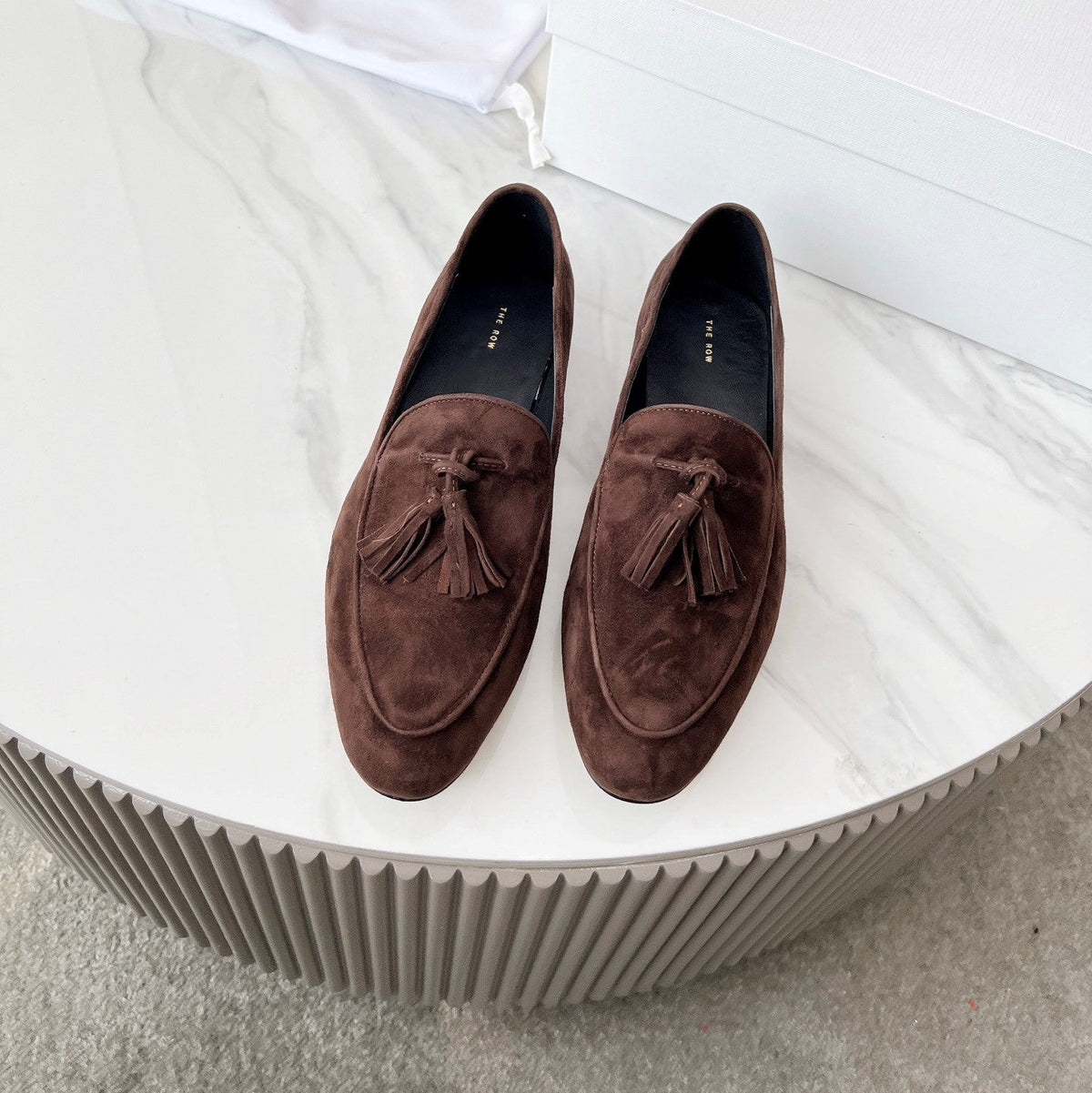 The Row 26s Tassel Loafer Flat Dark Brown Suede 146475