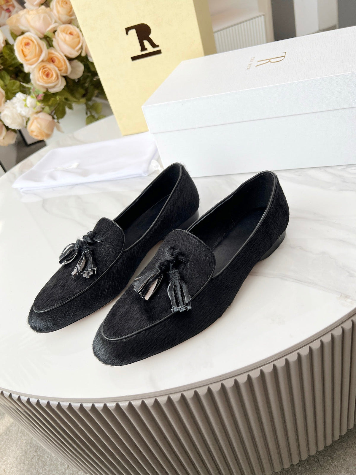 The Row 26s Tassel Loafer Flat Black Pony Hair 146474