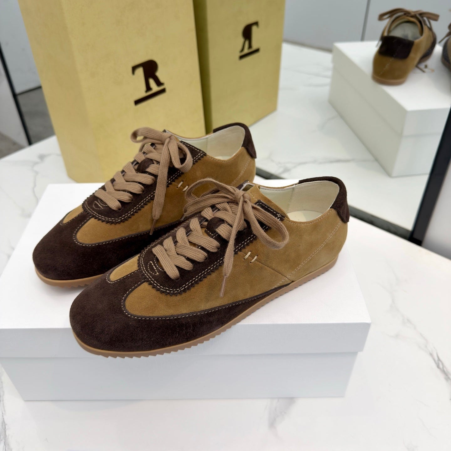 The Row 2025 Sneaker Dark Brown mix Tan Suede Sheepskin 576014