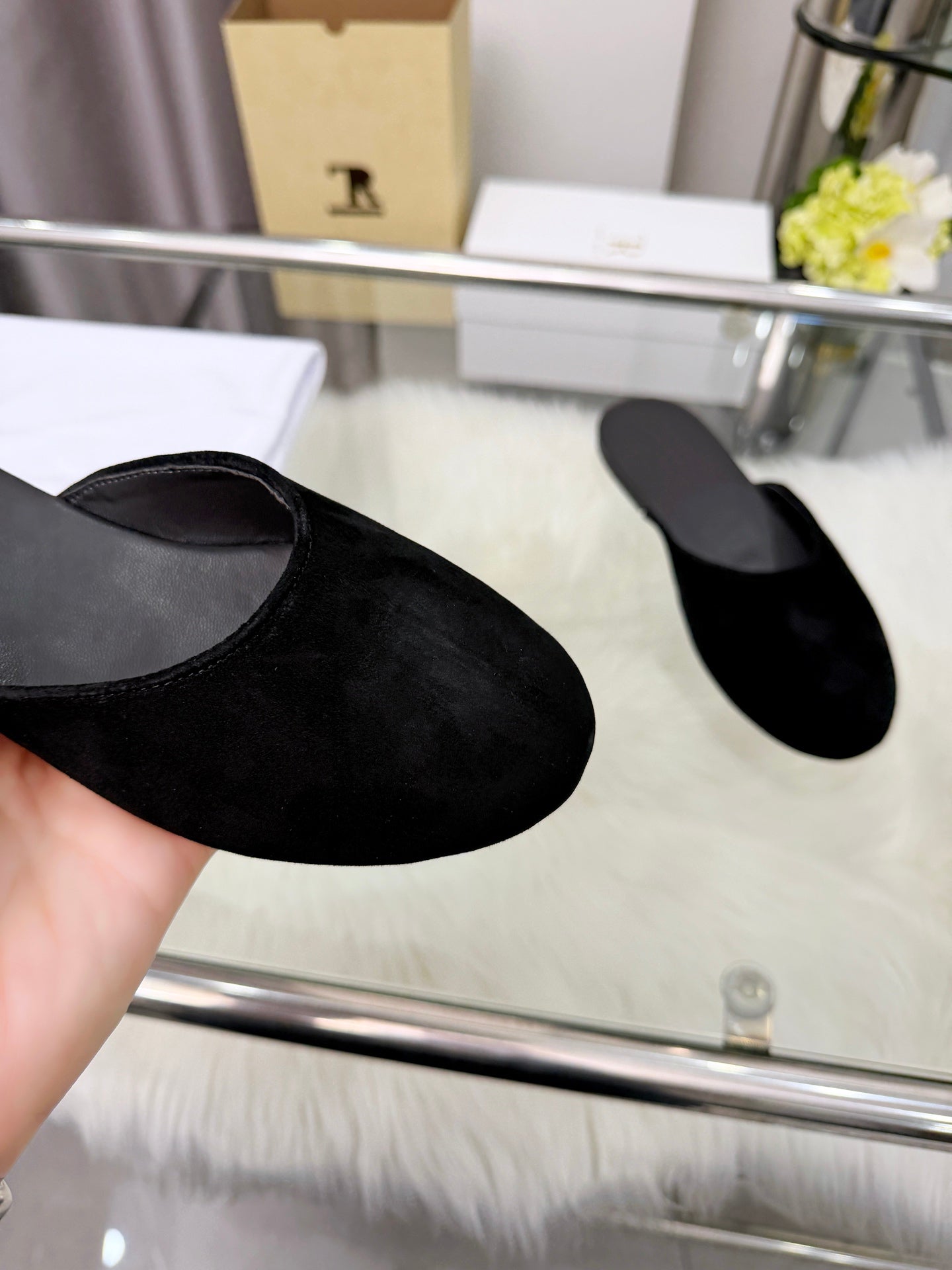 The Row Sleeper Two Slippers Black Suede 707572
