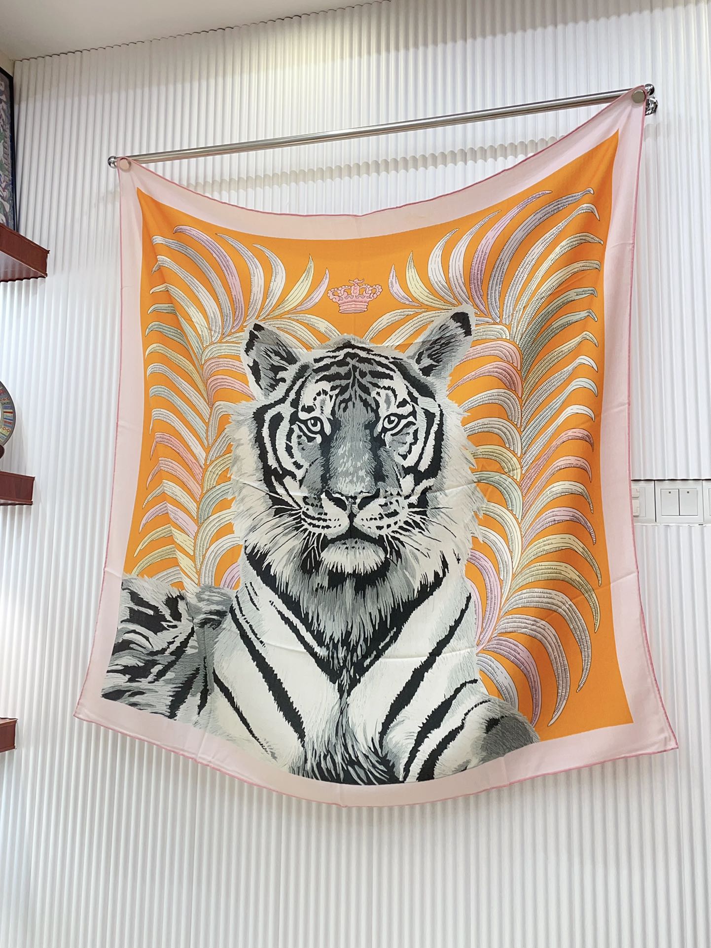 Tigre Royal Double Face Scarf 140 CM In Orange Colorful Cashmere And Silk 254646