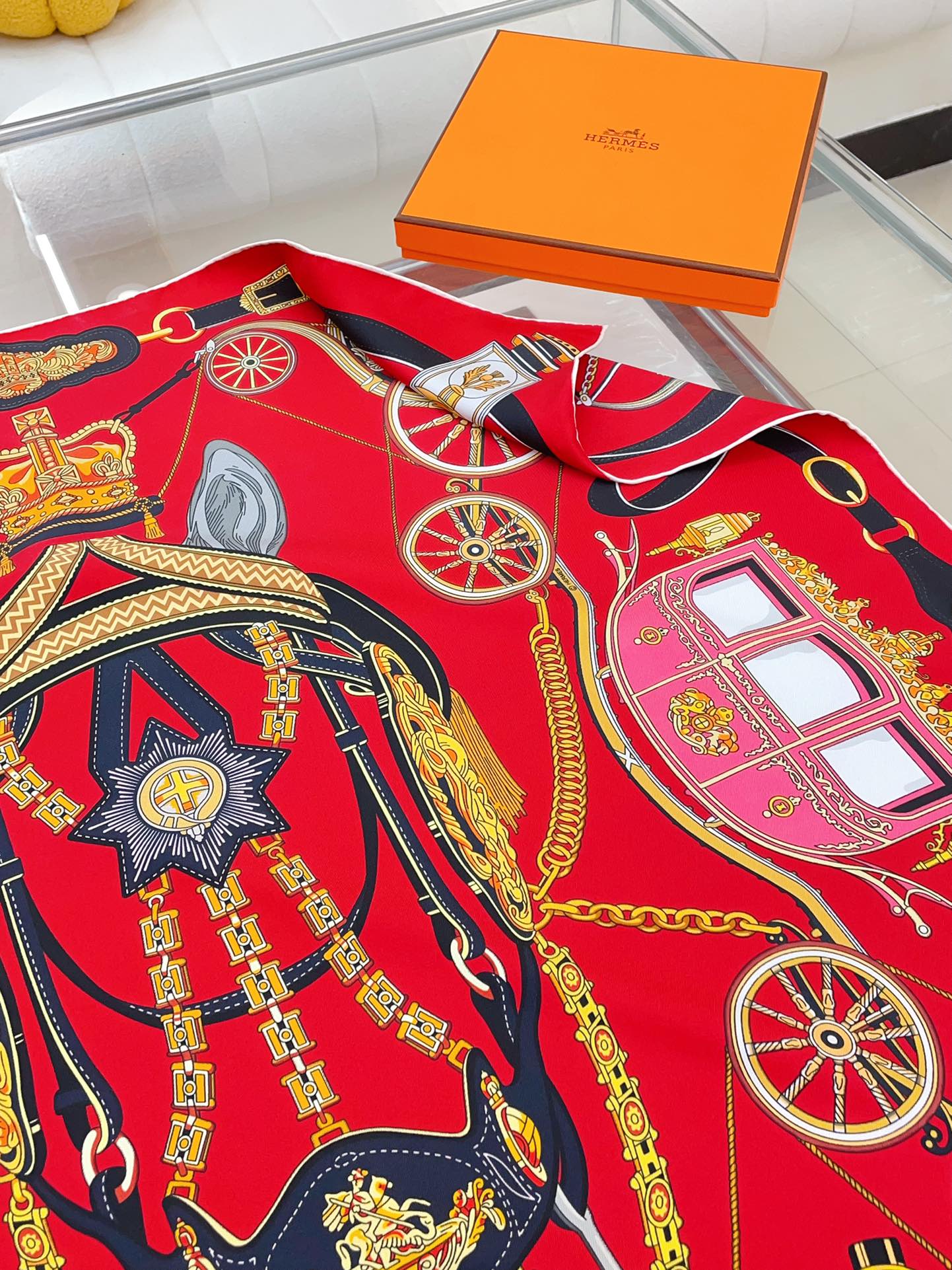 Stately Wheels Scarf 90 CM Red Colorful Silk Twill  312876