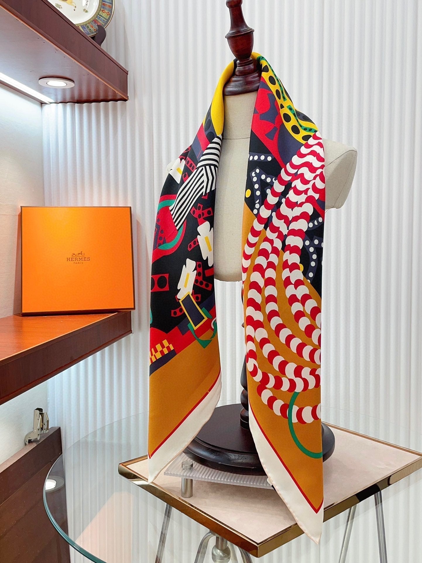 Silla De Gaucho Scarf 90 CM In Yellow Orange Colorful Silk Twill 320652