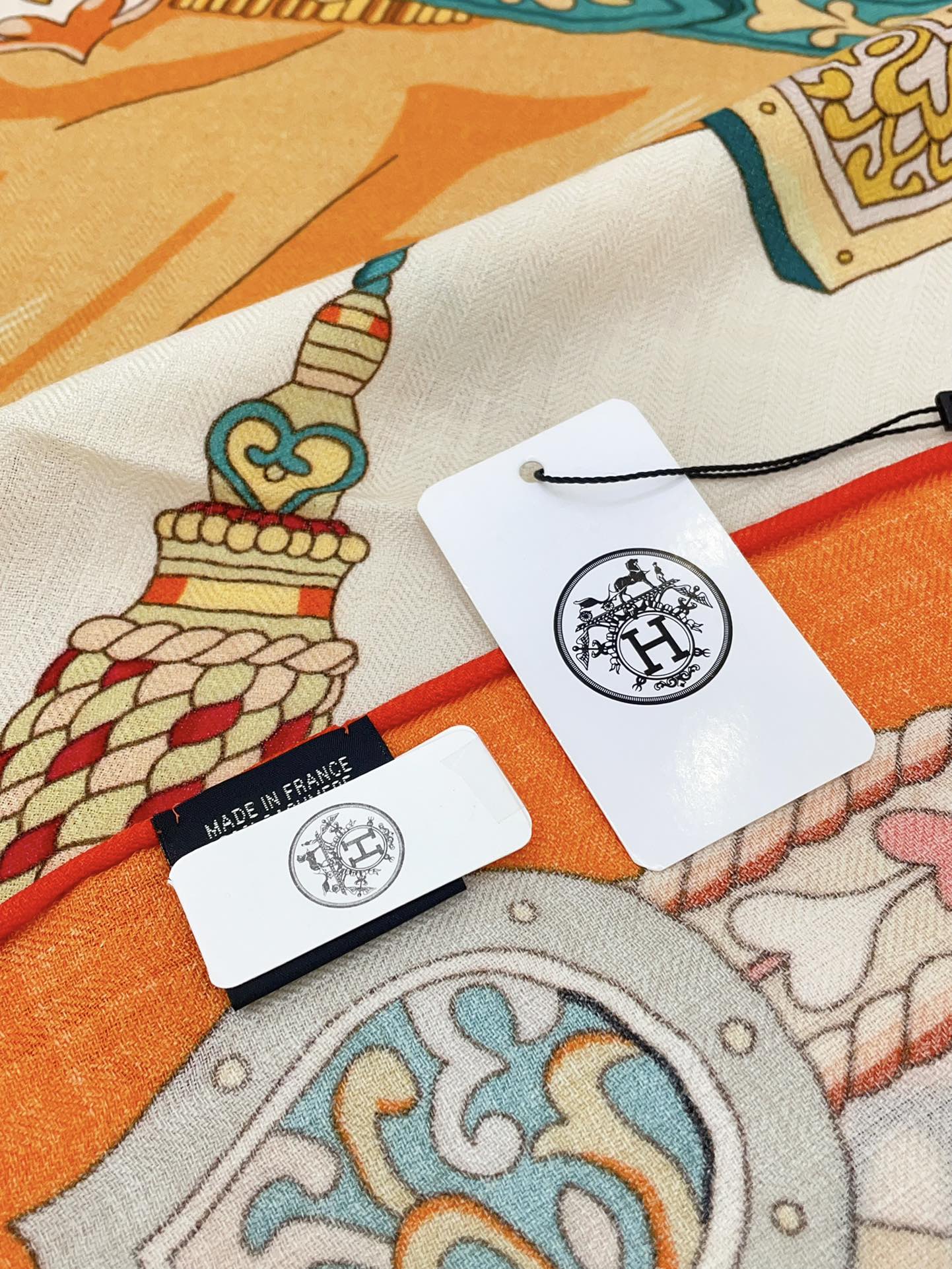 Carré Harnais De Cœur Scarf 140 CM In Orange Colorful Cashmere And Silk 335856