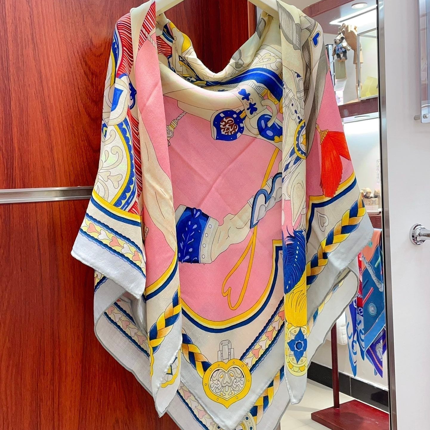 Carré Harnais De Cœur Scarf 140 CM In Pink Colorful Cashmere And Silk 335857