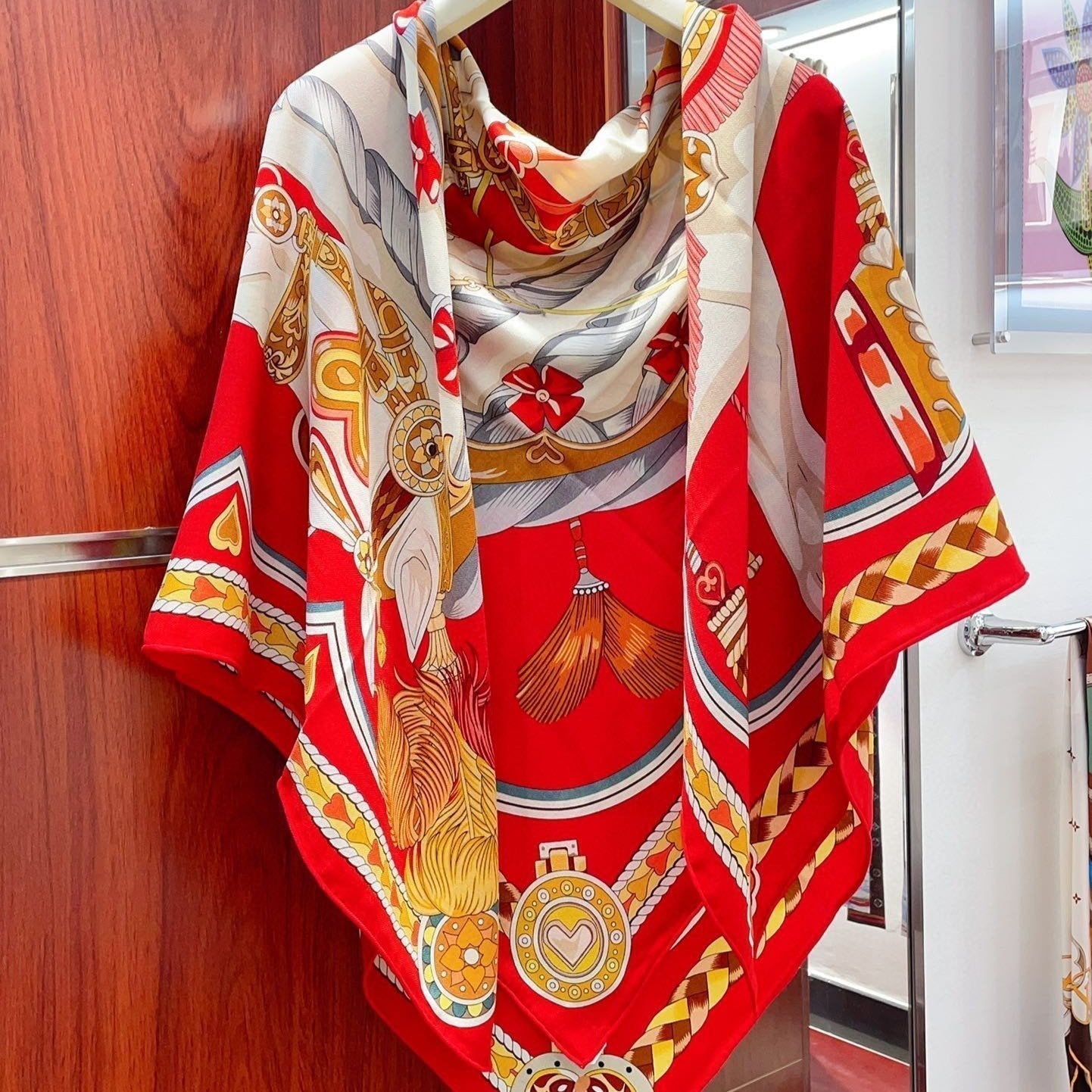 Carré Harnais De Cœur Scarf 140 CM In Red Colorful Cashmere And Silk 335858