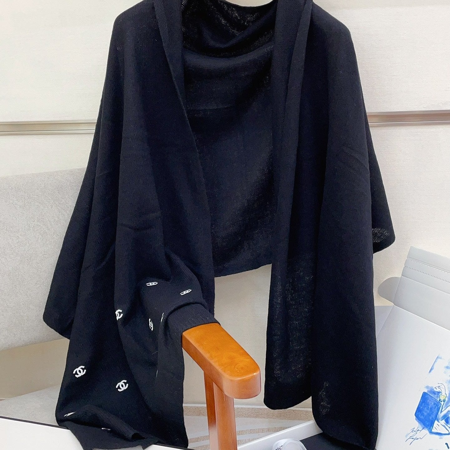 CC Scarf 190 CM In Black White Cashmere 418222