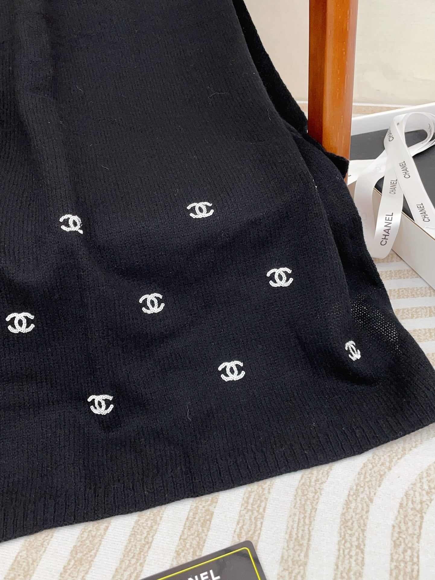 CC Scarf 190 CM In Black White Cashmere 418222