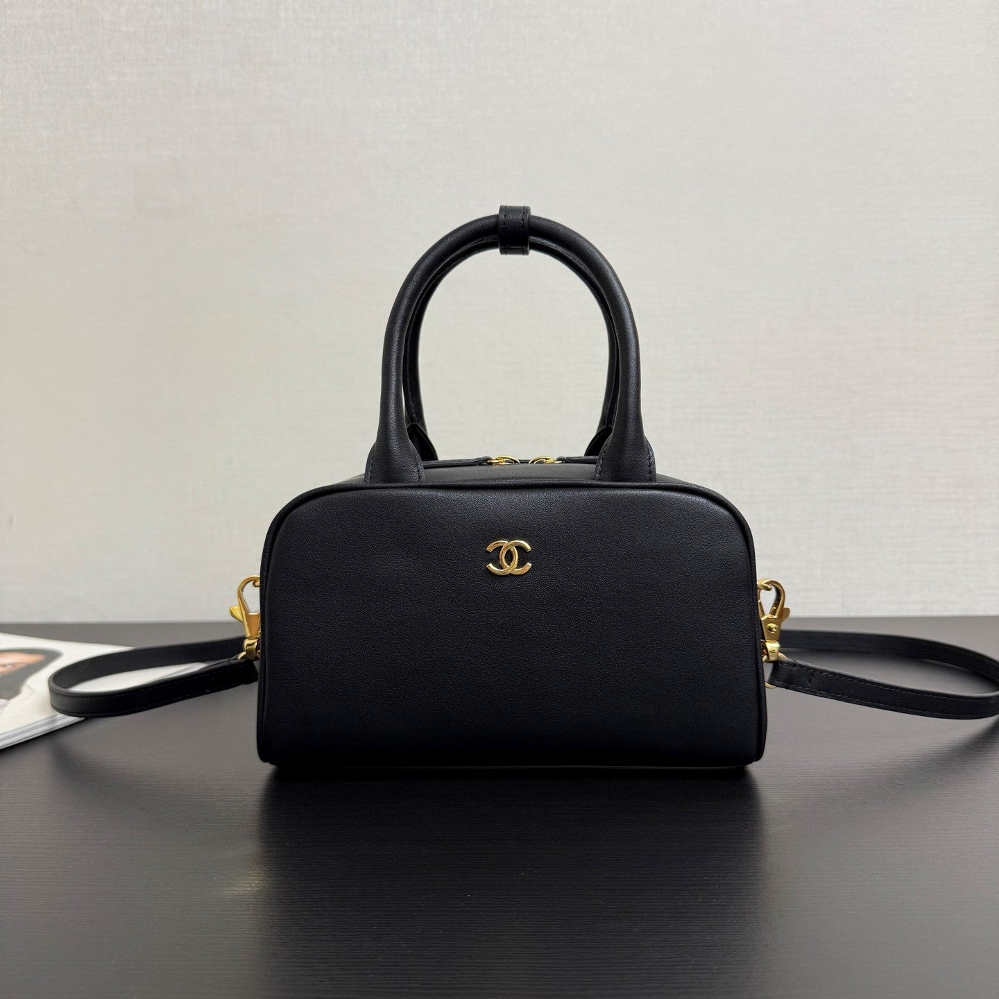 CC 26B Mini Bowling Balls Bag Black Calfskin