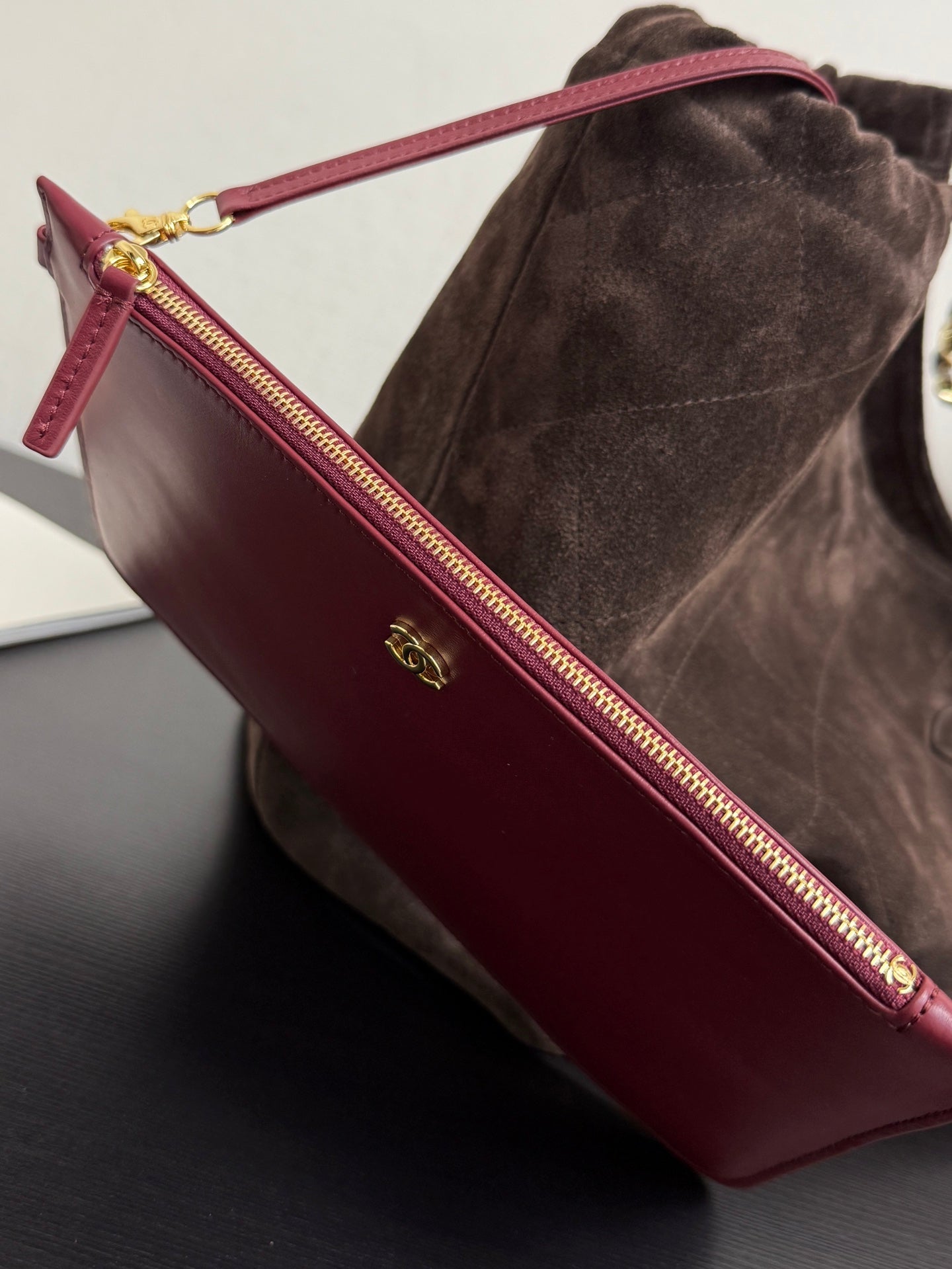 CC 26s Hobo Bag Brown Suede Quilted Big CC Logo