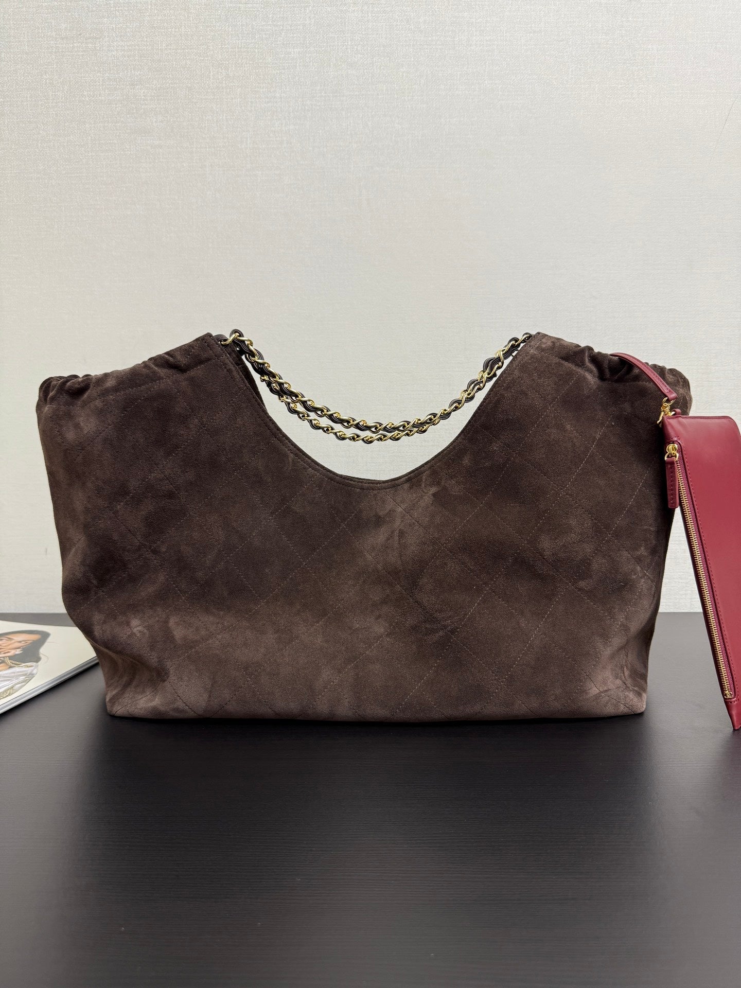 CC 26s Hobo Bag Brown Suede Quilted Big CC Logo