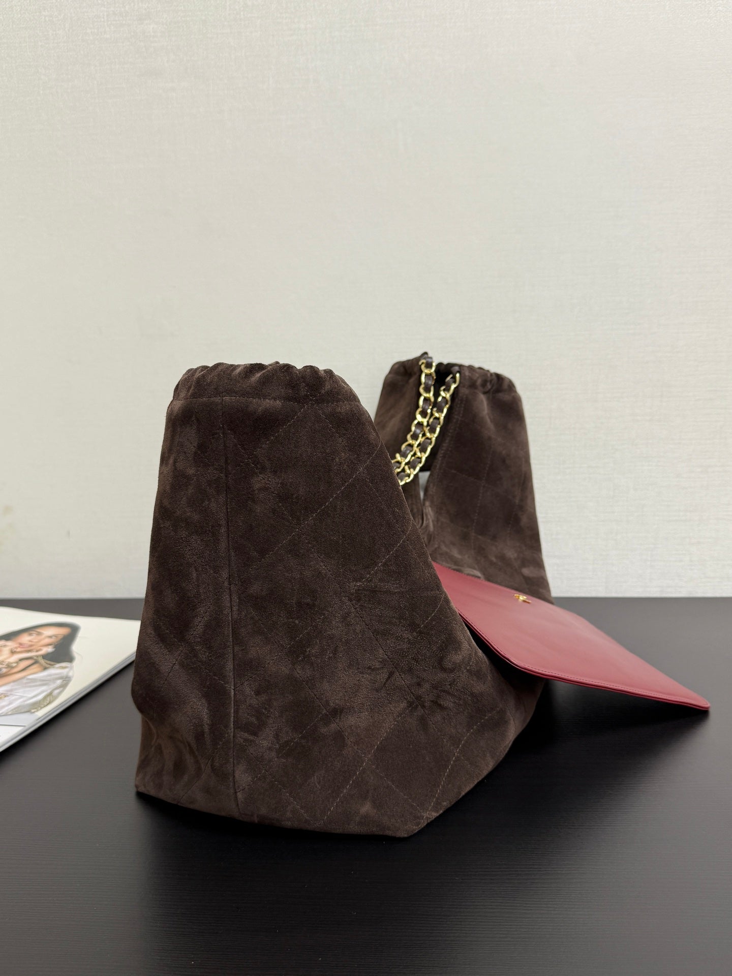 CC 26s Hobo Bag Brown Suede Quilted Big CC Logo