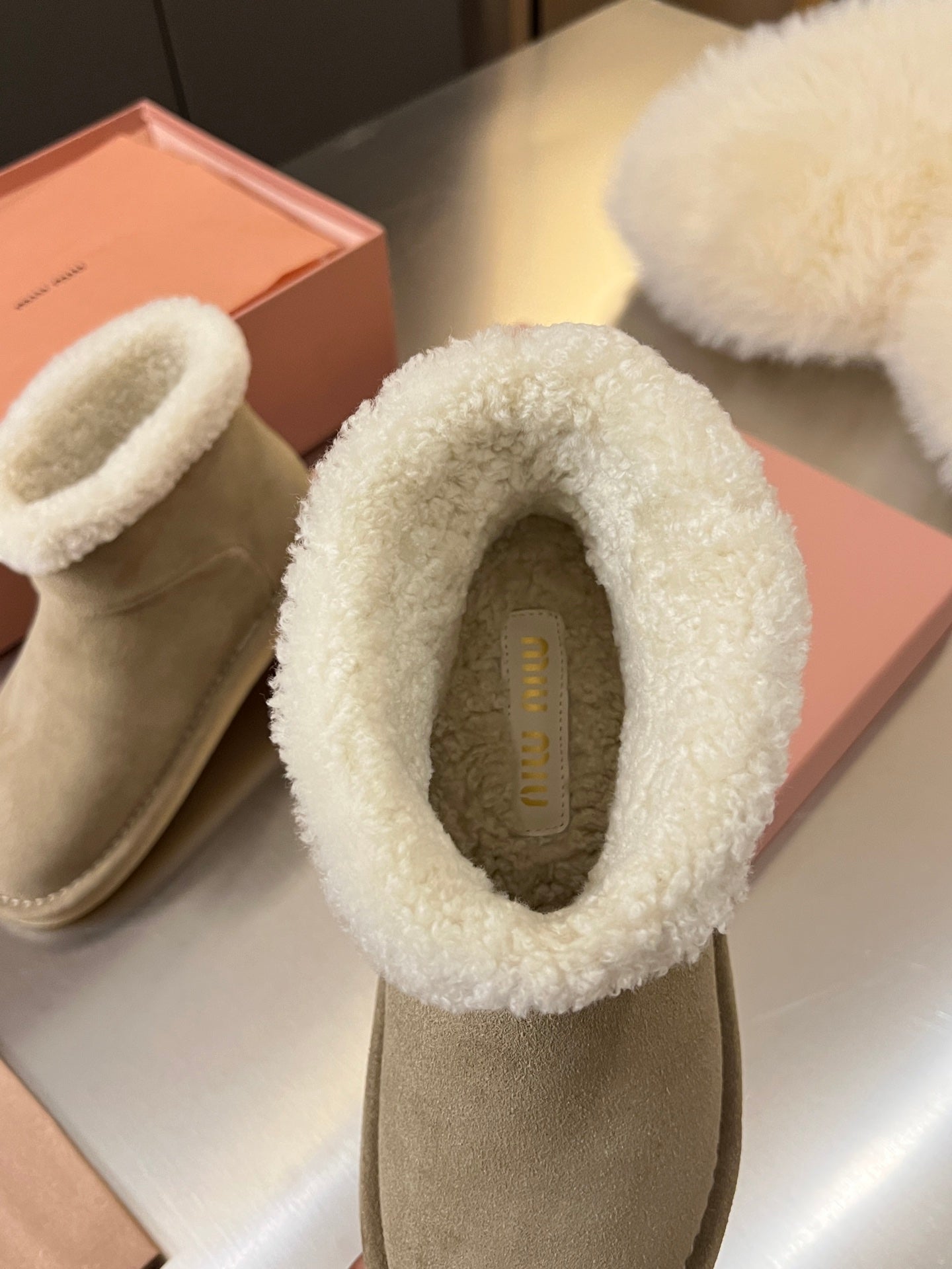 Miumiu 25 Boot Beige White Suede Wool 510221