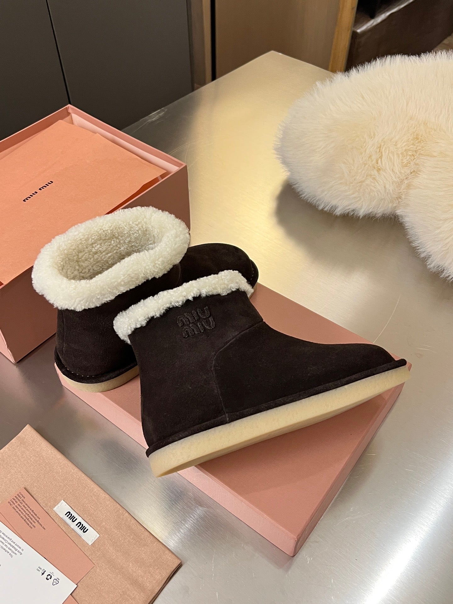 Miumiu 25 Boot Chocolate Brown Mix White Suede Wool 510222