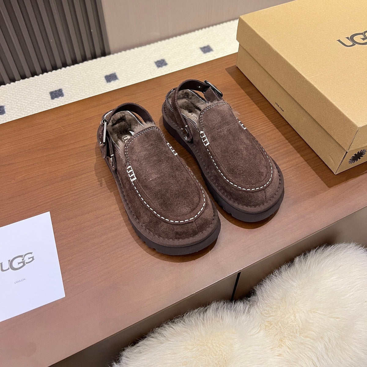 UGG 26s Clogs 4cm Dark Brown Shearling Suede 187148
