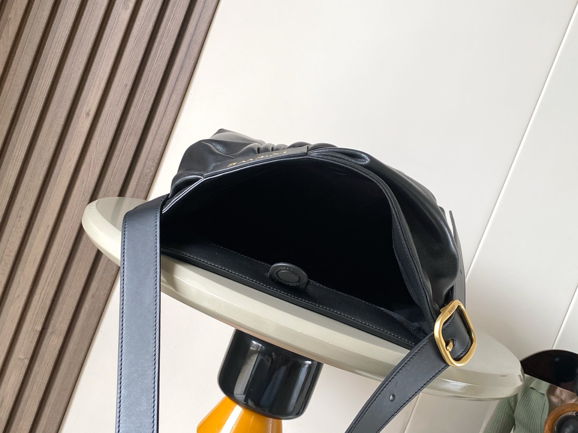 Loewe Draped Leather Tote Bag Black Lambskin