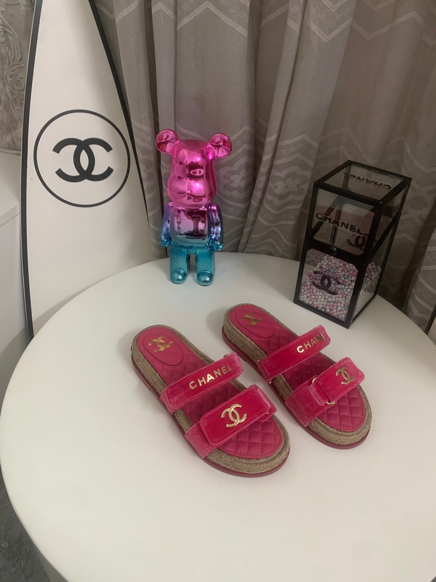 CC 26s Hemp Rope Platform Sandals Hot Pink Quited Sheepskin Velvet 862300