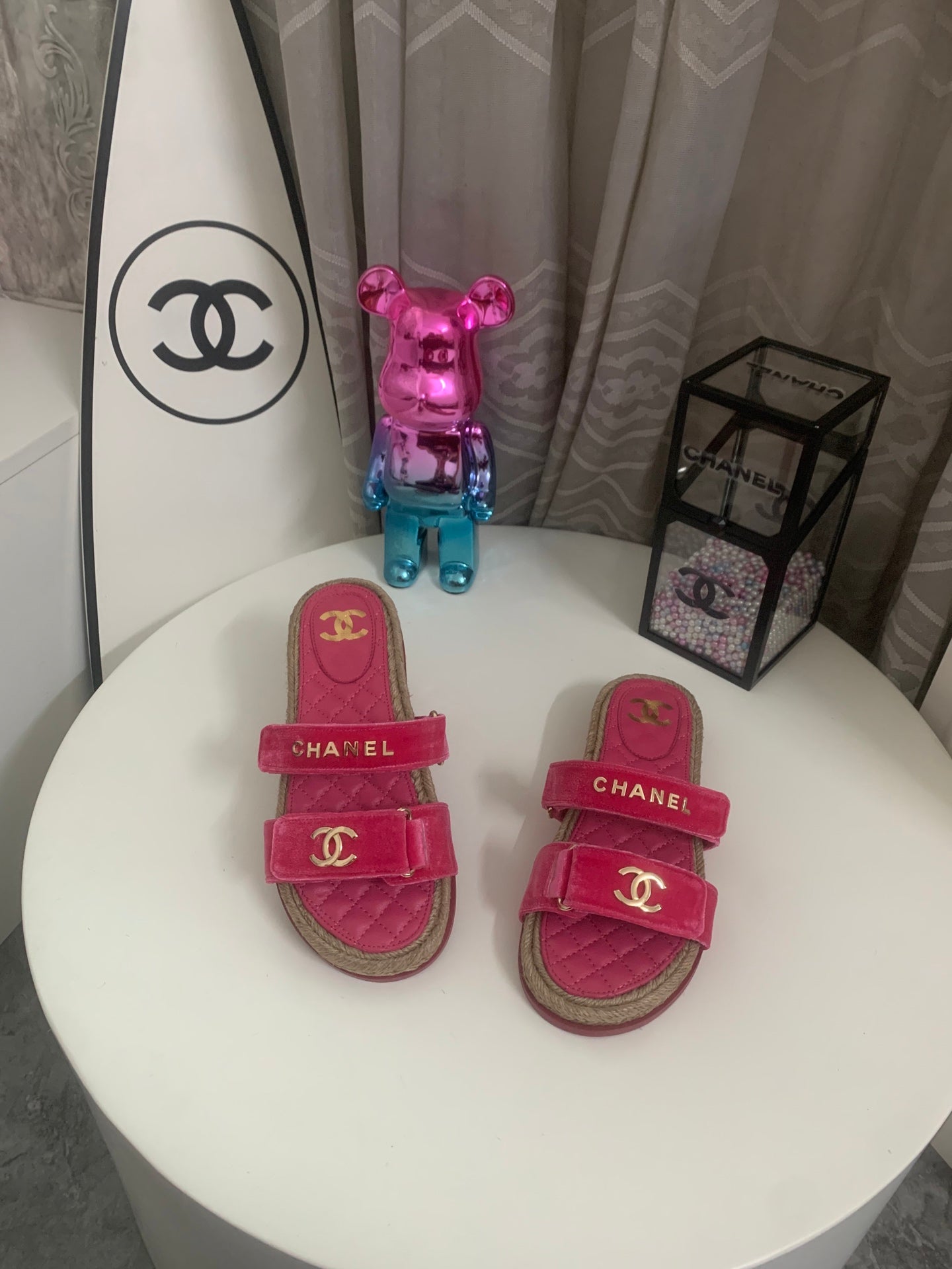 CC 26s Hemp Rope Platform Sandals Hot Pink Quited Sheepskin Velvet 862300