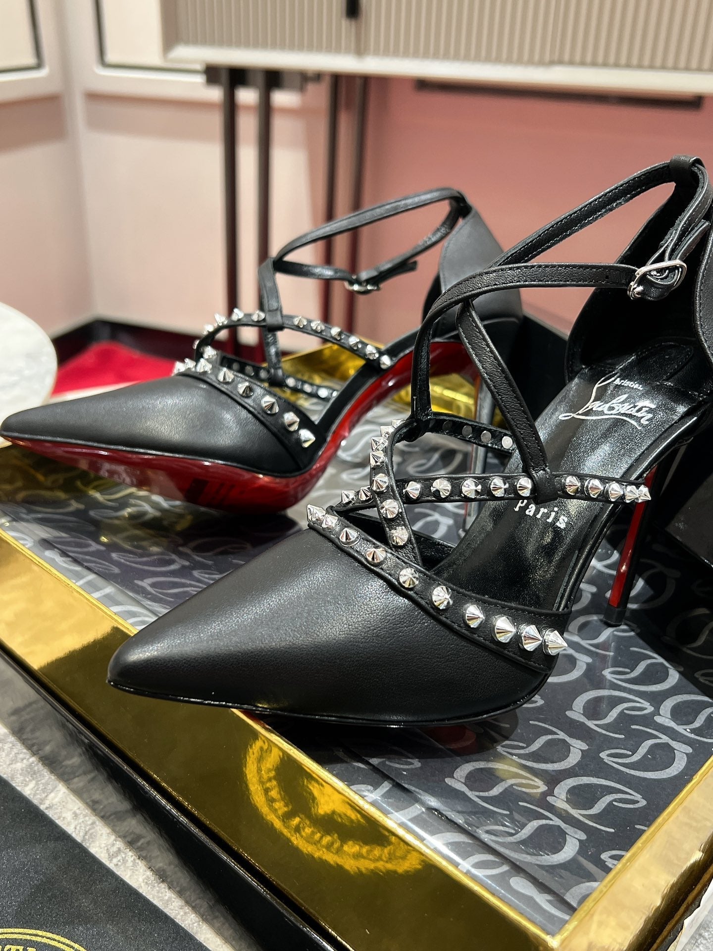 CL Tatooshka Spikes Pump 100mm Nappa Leather Black