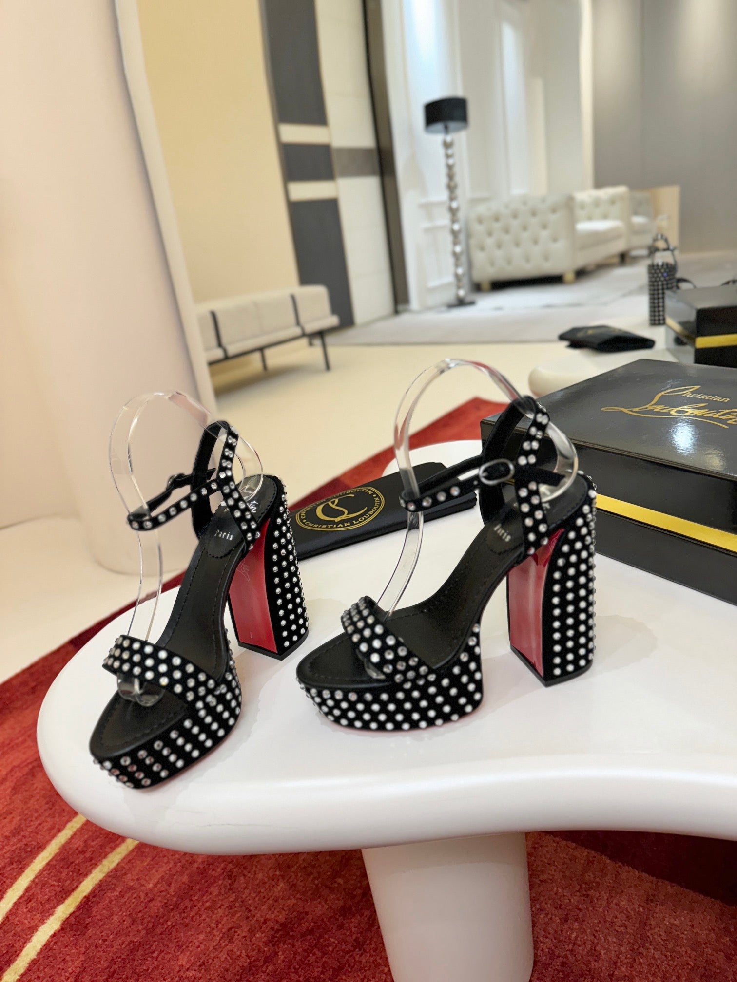 CL Movida Jane Strass Sandal 13cm Black Calfskin 825364