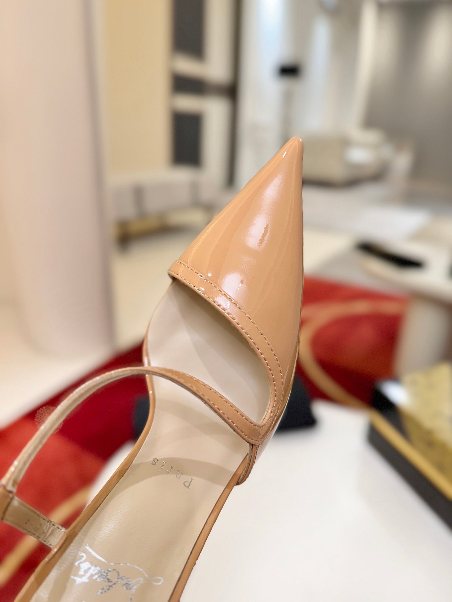 CL Rosa Z Slingback 10cm Beige Glossy Paint Leather 825374
