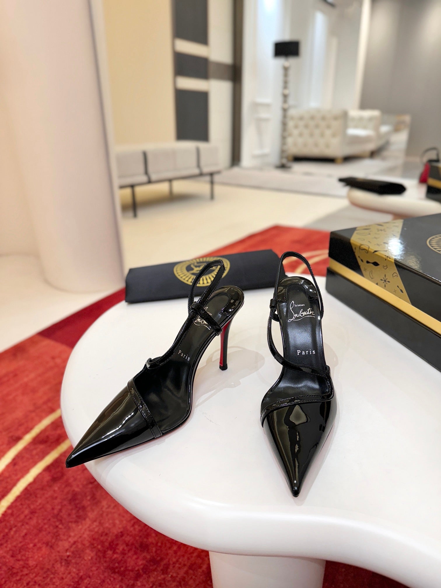 CL Rosa Z Slingback 10cm Black Glossy Paint Leather 825375