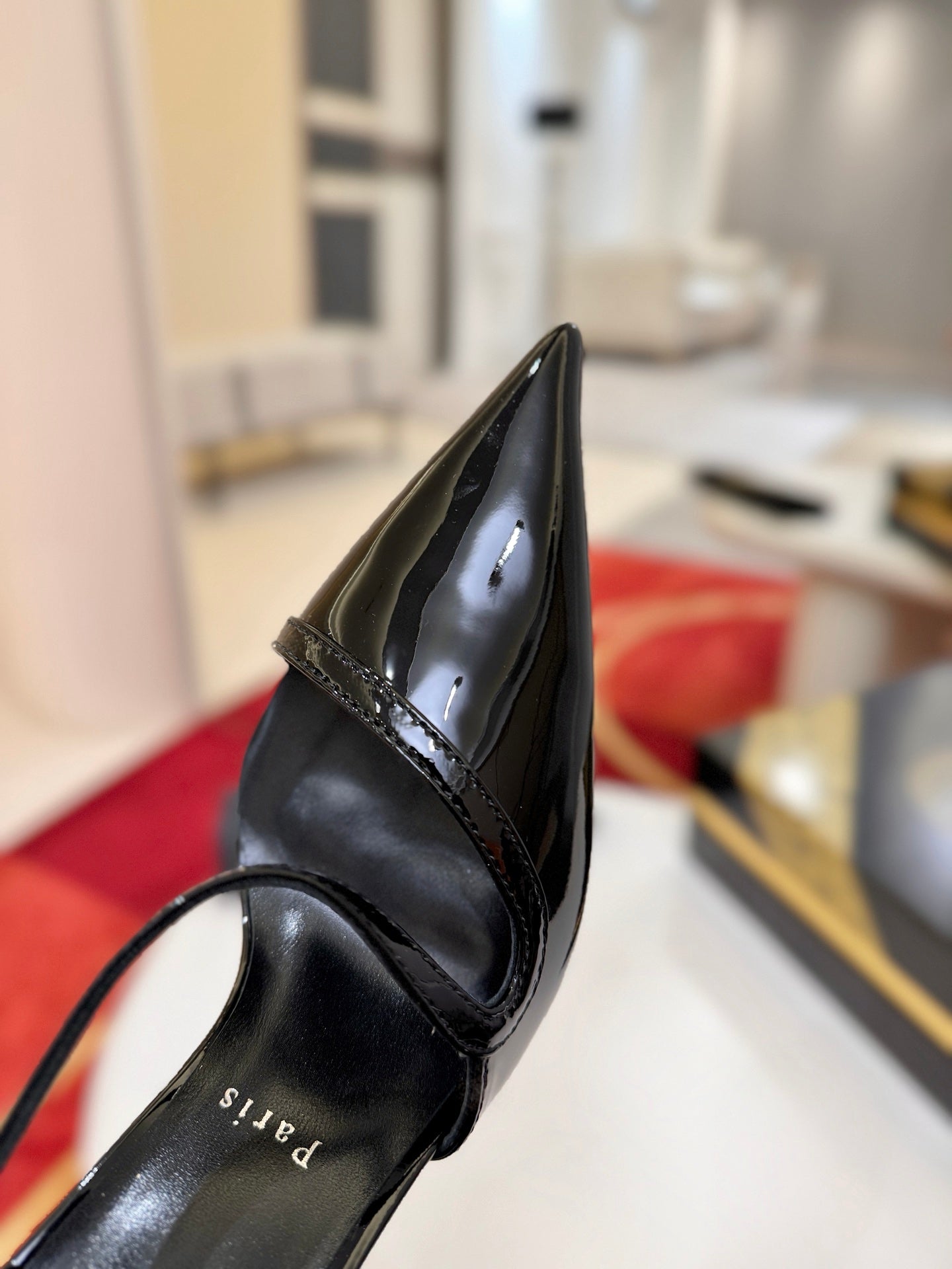 CL Rosa Z Slingback 10cm Black Glossy Paint Leather 825375