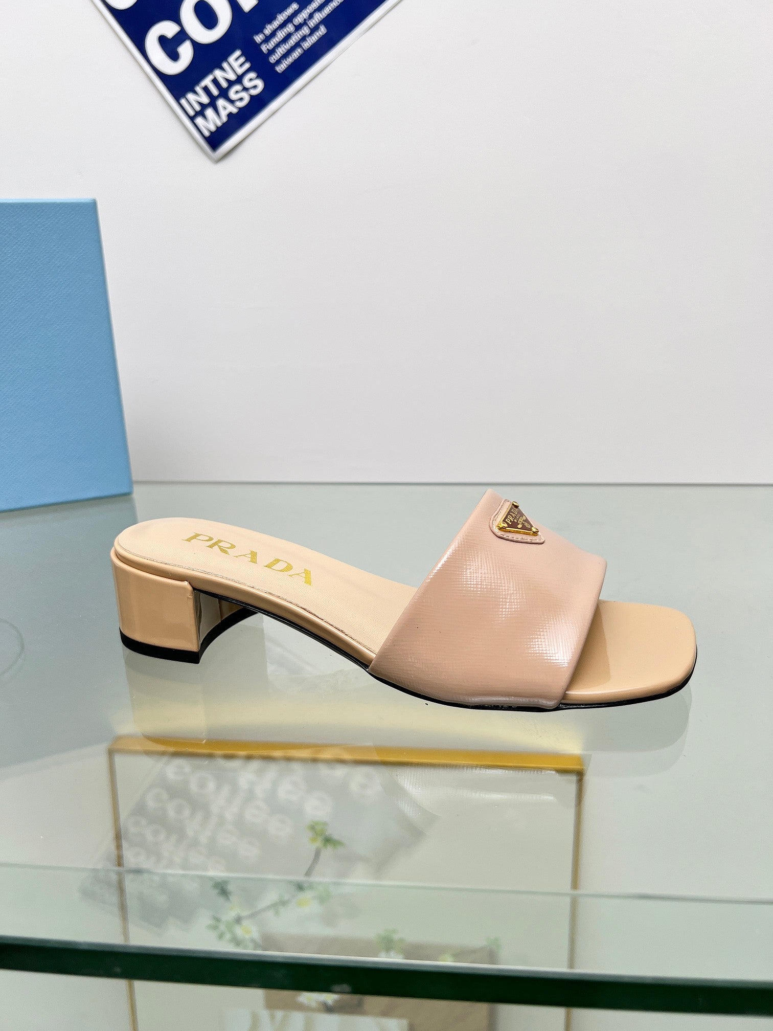 Prada 26s Saffiano Slides 4cm Powder Pink Glossy Leather 986626
