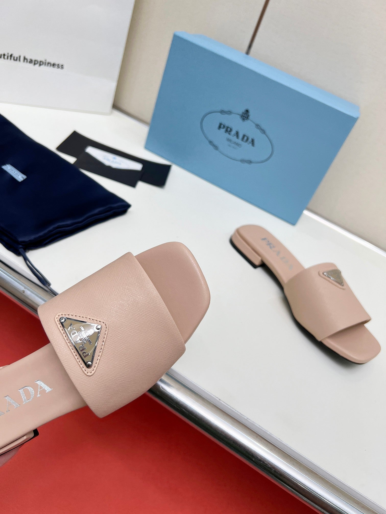 Prada 26s Saffiano Slides Powder Pink Leather 986629