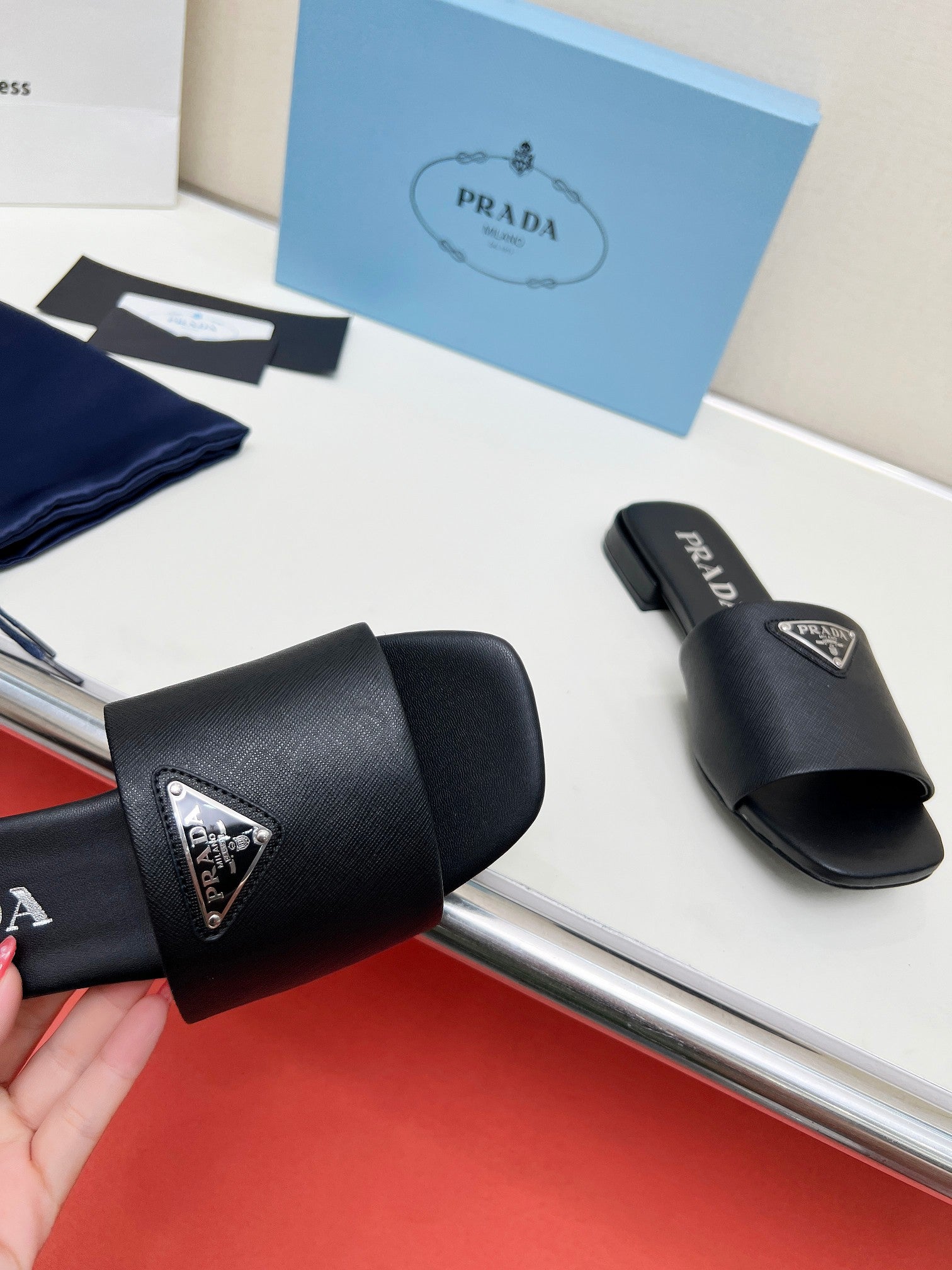 Prada 26s Saffiano Slides Black Leather 986630