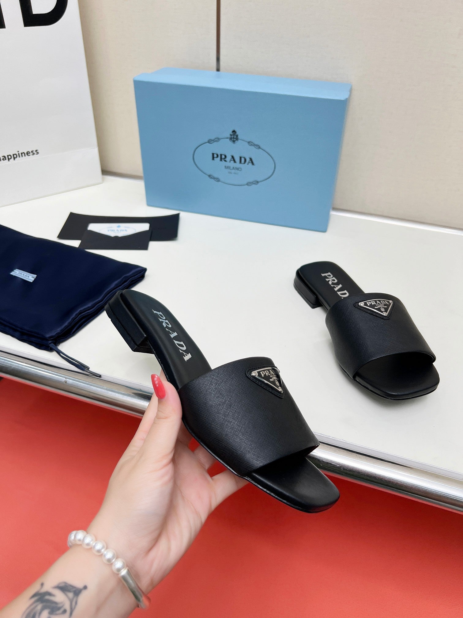 Prada 26s Saffiano Slides Black Leather 986630