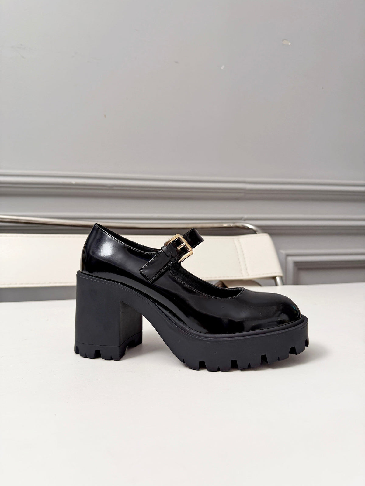 Prada Mary Jane Platform Pumps Black Patent Leather 118330