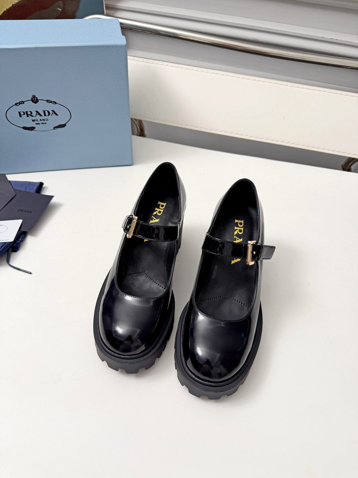 Prada Mary Jane Platform Pumps Black Patent Leather 118330