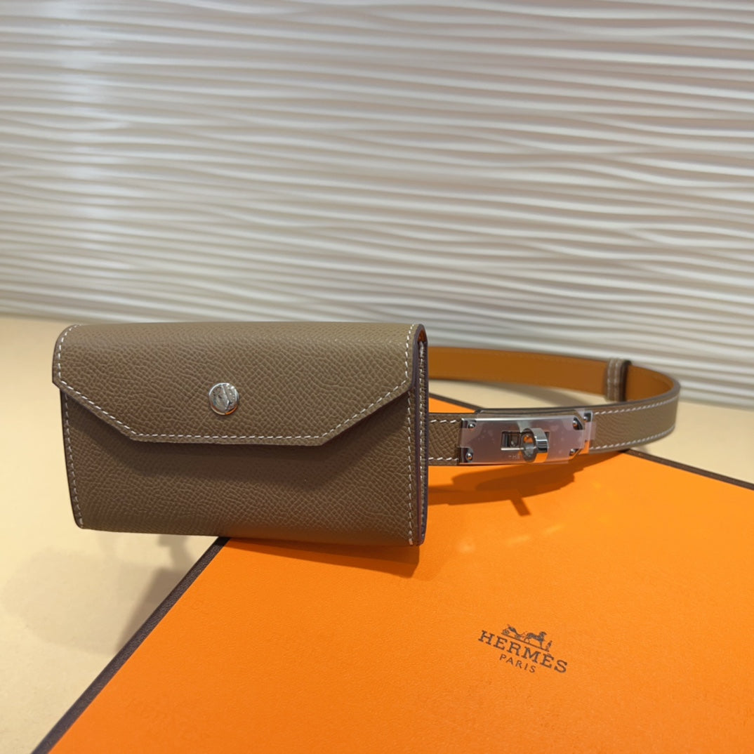 HM KELLY POCKET 18MM BELT CHOCOLATE BROWN LEATHER SILVER HARDWARE