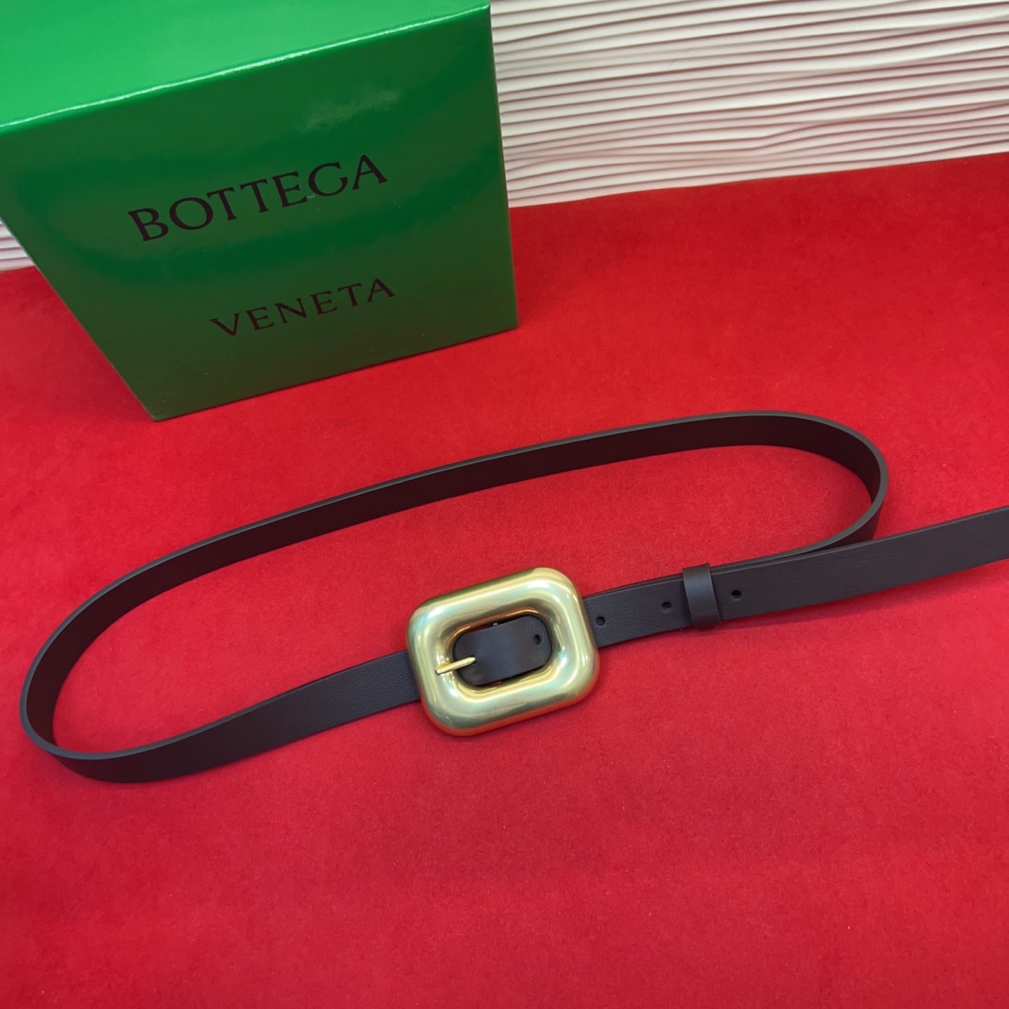 BV Chain Link Belt 2cm Coffee Gold Grain Cowhide 202796
