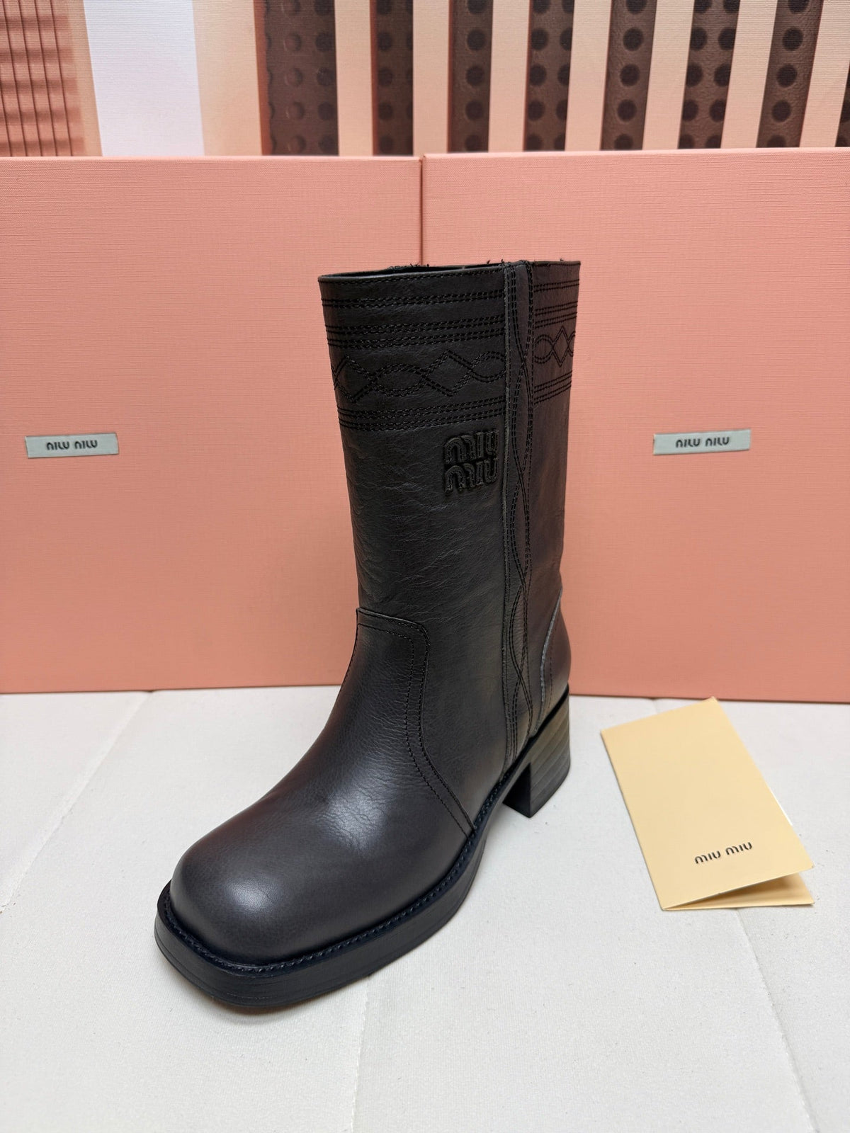 Miumiu 2026 Mid-Calf Boots Coffee Leather 195563