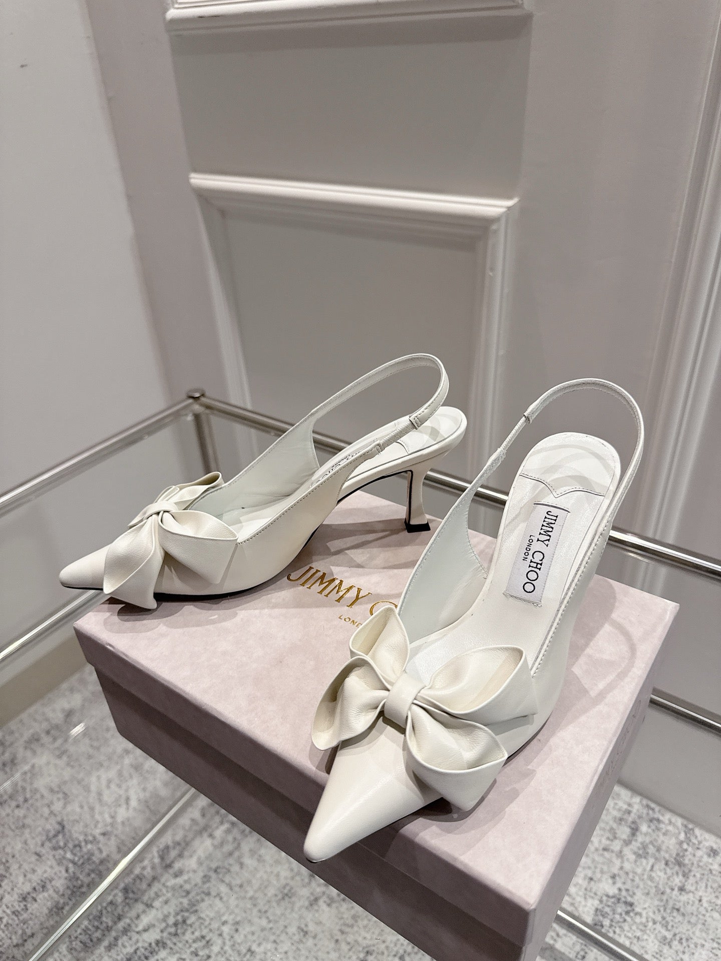 Jimmy Staz Slingback 70mm White Sheepskin 422441