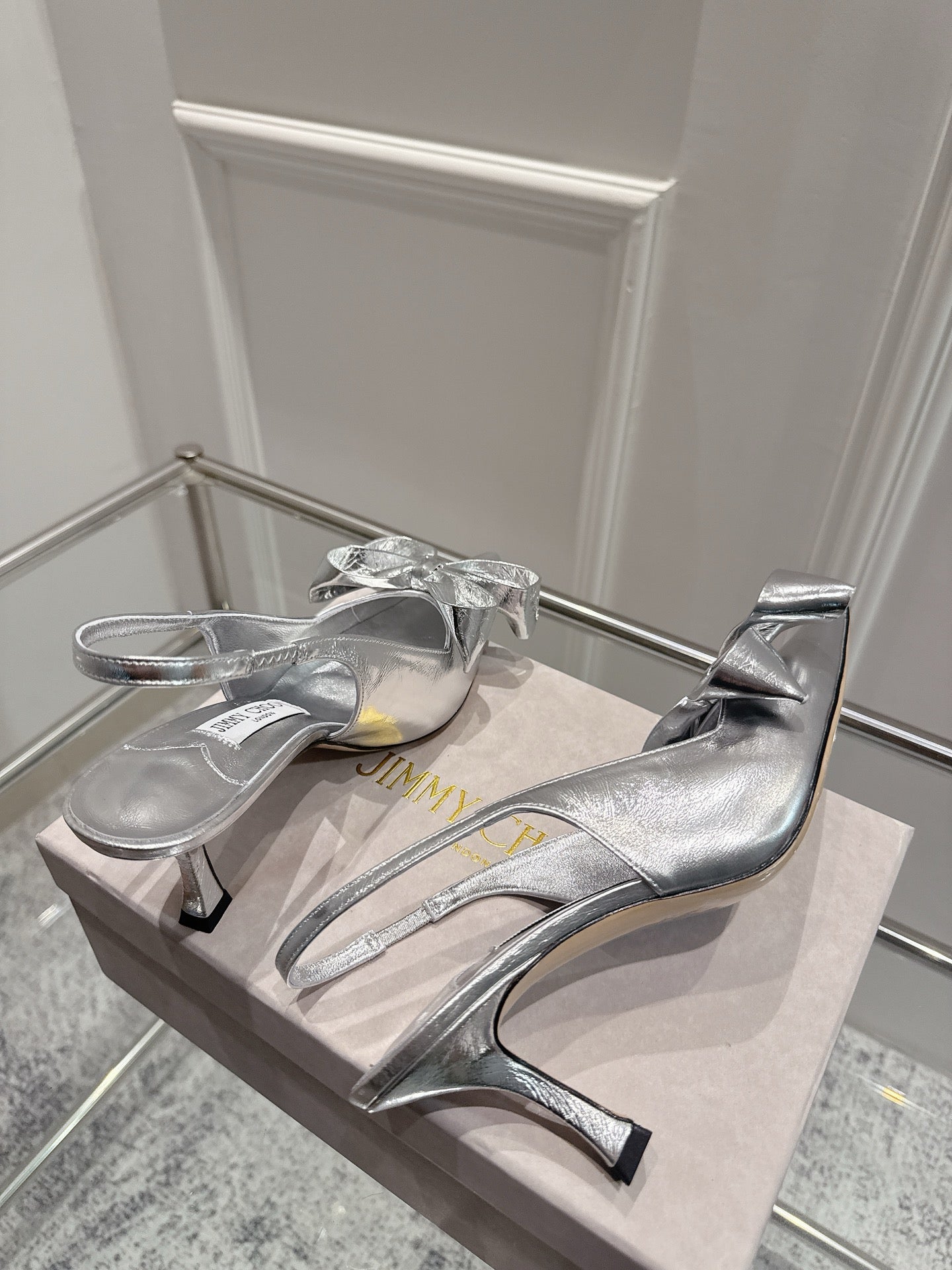 Jimmy Staz Slingback 70mm Sliver Sheepskin 422444