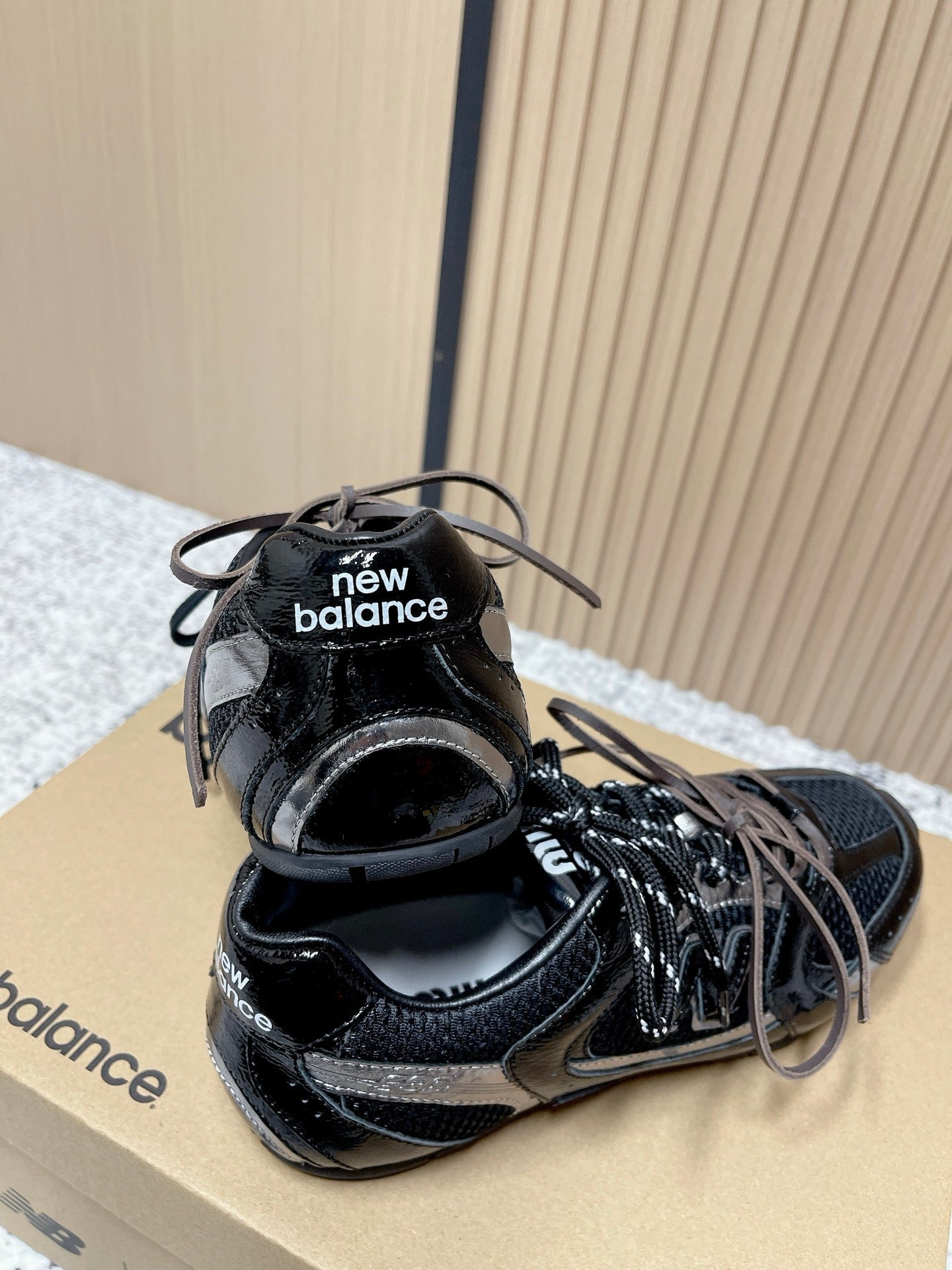 MiuMiu x New Balance Casual Sneakers Black Brown Patent Leather and Mesh 533990