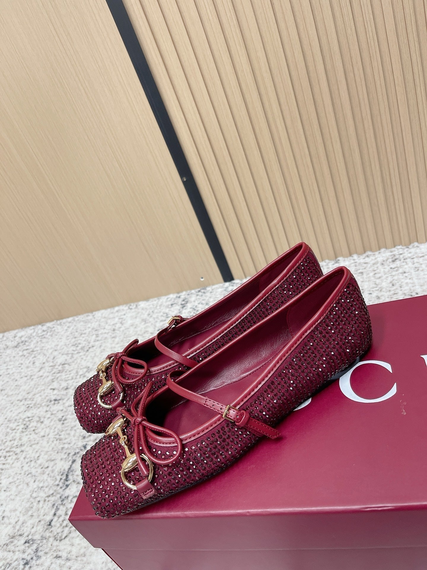 GG 26s Ballet Flats In Red With Crystals
