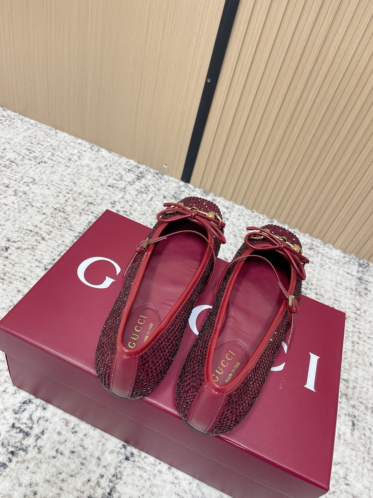 GG 26s Ballet Flats In Red With Crystals