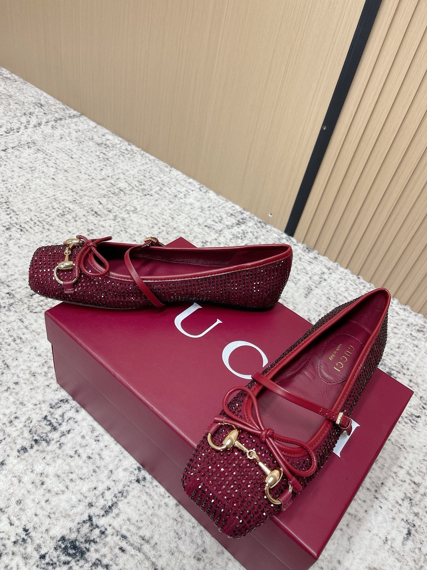 GG 26s Ballet Flats In Red With Crystals