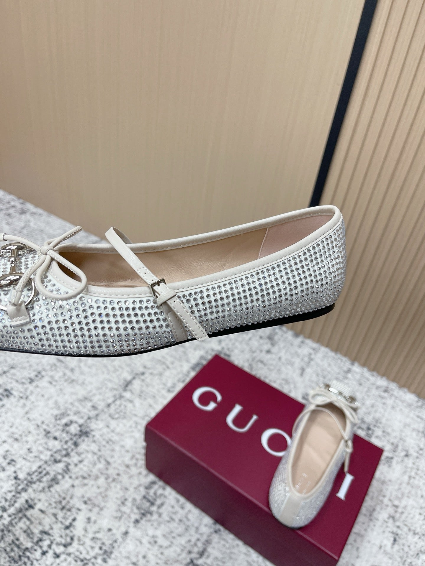 GG 26s Ballet Flats In Off White With Crystals