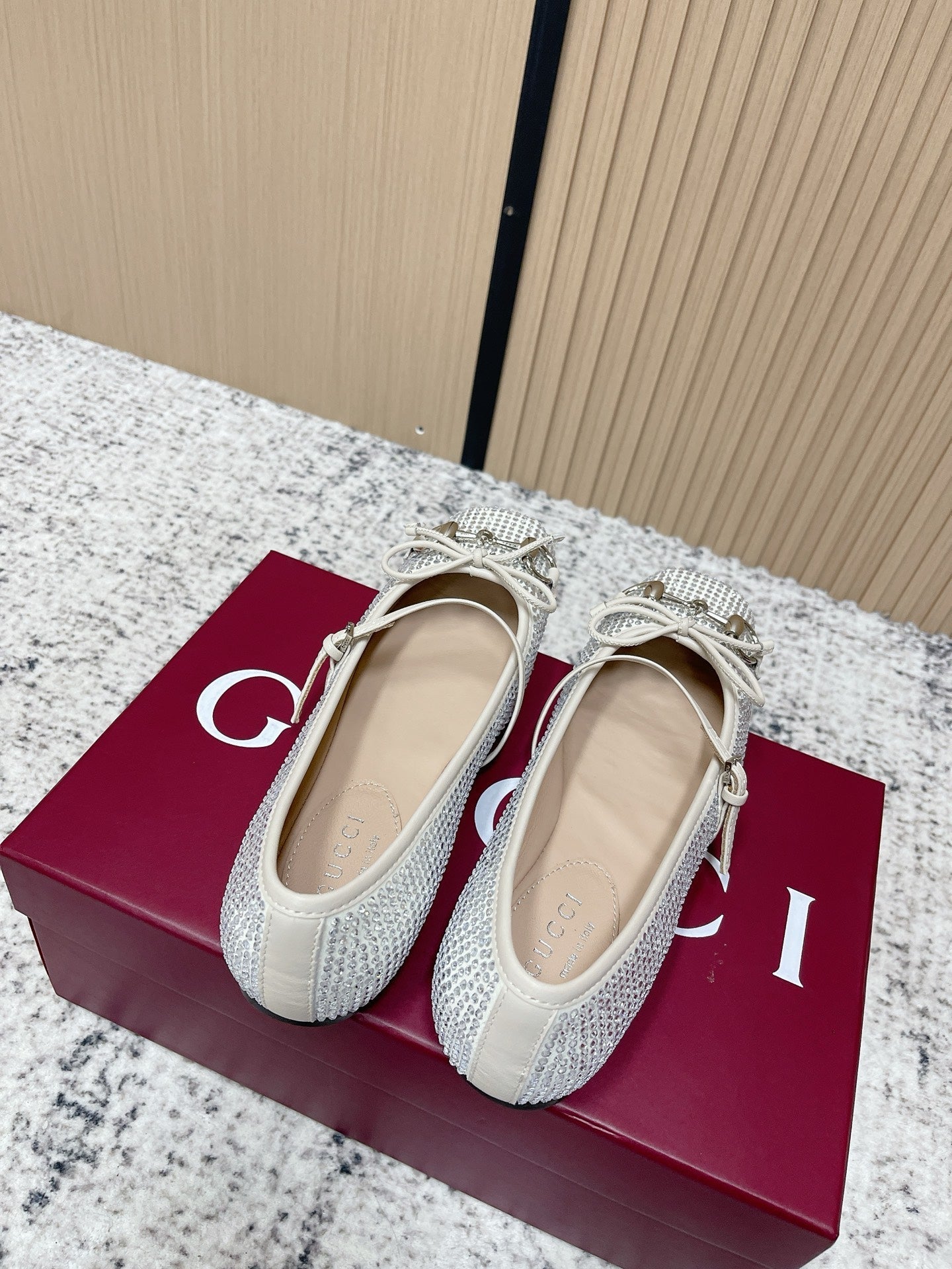 GG 26s Ballet Flats In Off White With Crystals