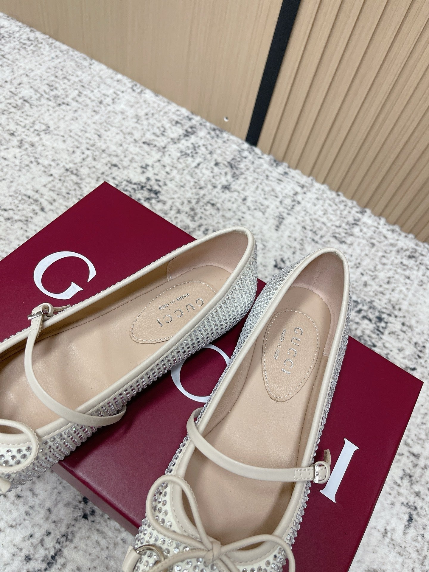 GG 26s Ballet Flats In Off White With Crystals