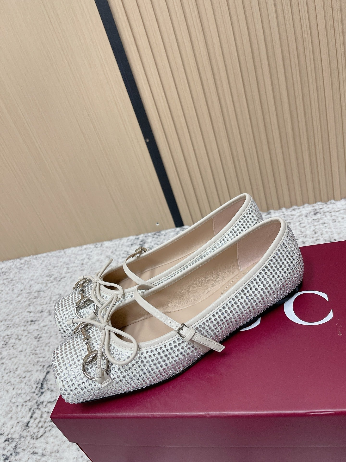 GG 26s Ballet Flats In Off White With Crystals
