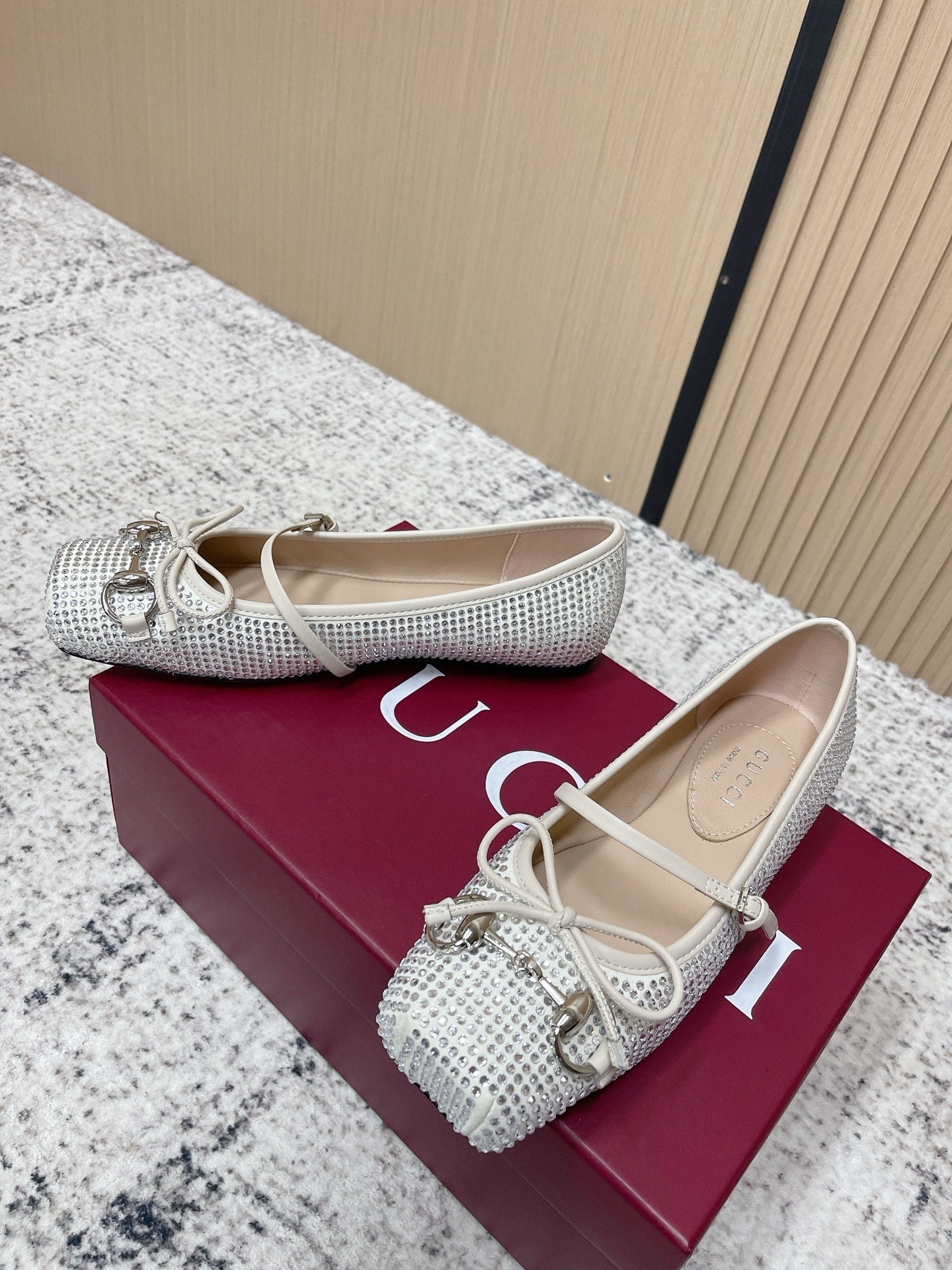 GG 26s Ballet Flats In Off White With Crystals